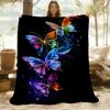 1pc Butterflies, Rainbow Flannel Blanket, Comfortable and Warm Blanket, for Camping Sofa Bed and Couch Office046