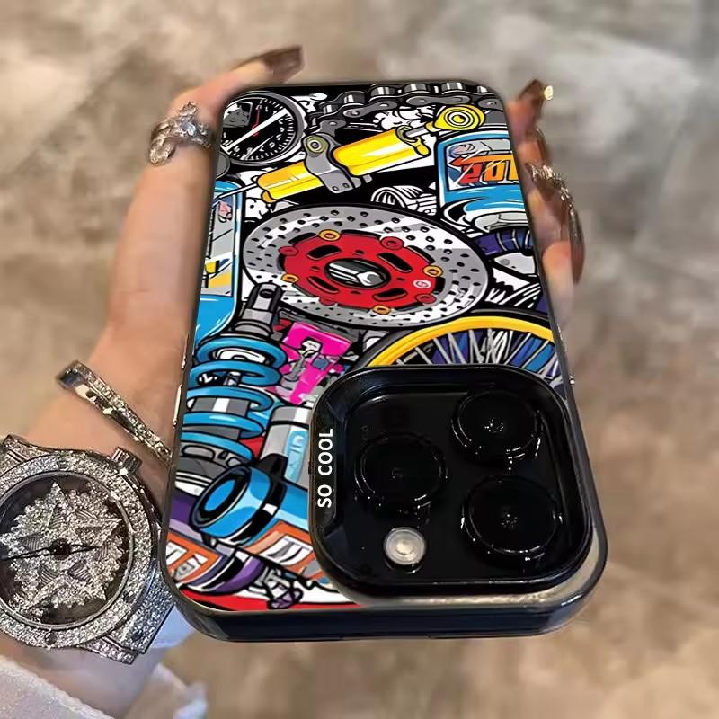 Mechanical Gear Pattern Electroplate Silver IMD Phone Case For iPhone 11 12 13 14 15 16 Pro Max 16E 7 8 Plus X XS XR SE2 Cover