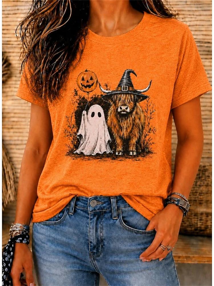 Unisexs Fashionable Casual Shortsleeve Halloween Tshirt With Spooky Skull Print And Round Neckline Perfect For Holiday Parties