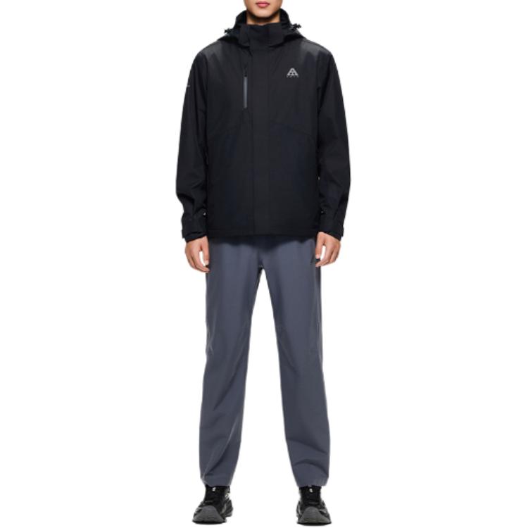 Anta Water Shell 2.0 Earth Shell Outdoor Windproof Waterproof Mountaineering 3-In-1 Fleece Hooded Jacket Men Jackets Black 952446601-7