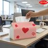 2D Flat, 1pc Tissue Box, Printed On Both Sides, Whimsical Cute Tissue Box Penguin with Heart Print Durable Polyester Fabric for Home, Office, Car, Par