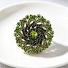 Vintage Antique Bronze Brooch Sparkling Green Rhinestone Floral Design For Wedding Evening Party Daily Outfits Decoration