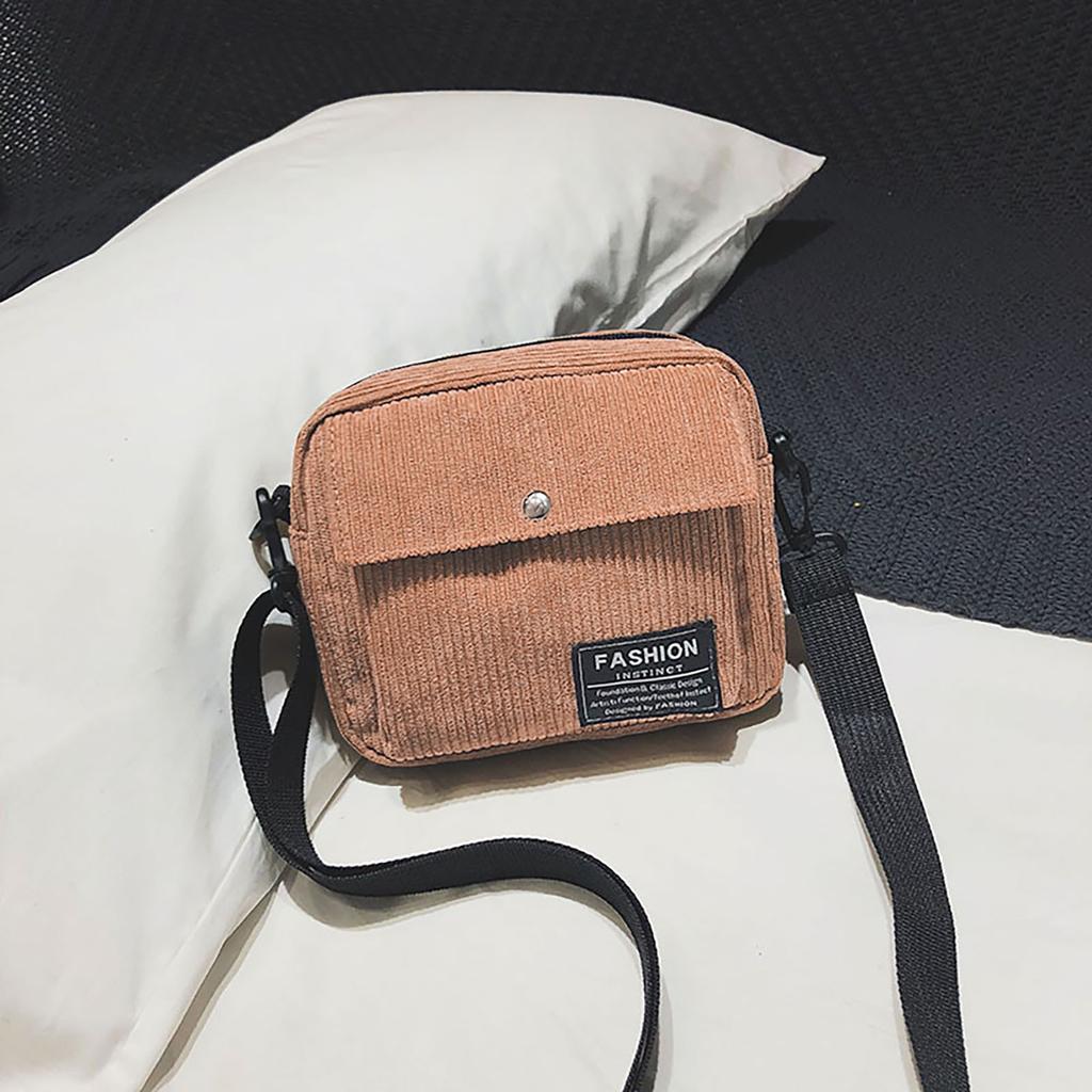 Women Canvas Single Shoulder Messenger Bag Small Square Bag Corduroy Bag