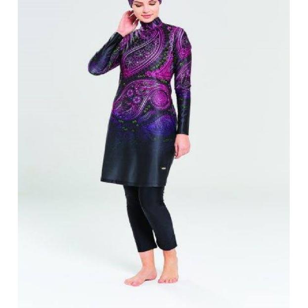 2-piece Muslim Women's Modest Tropical Rainforest Print Seaside Swimwear Full Coverage Swimsuit Set Beachwear Burkini Swimsuit Set (Without