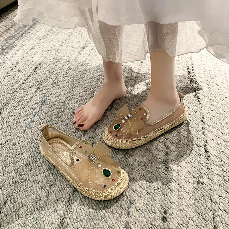 

Обувь Fisherman женская 2024 весна-лето стразы сетка повседневная женская обувь бант мокасины удобные тапочки на мягкой подошве сумка головной убор 40