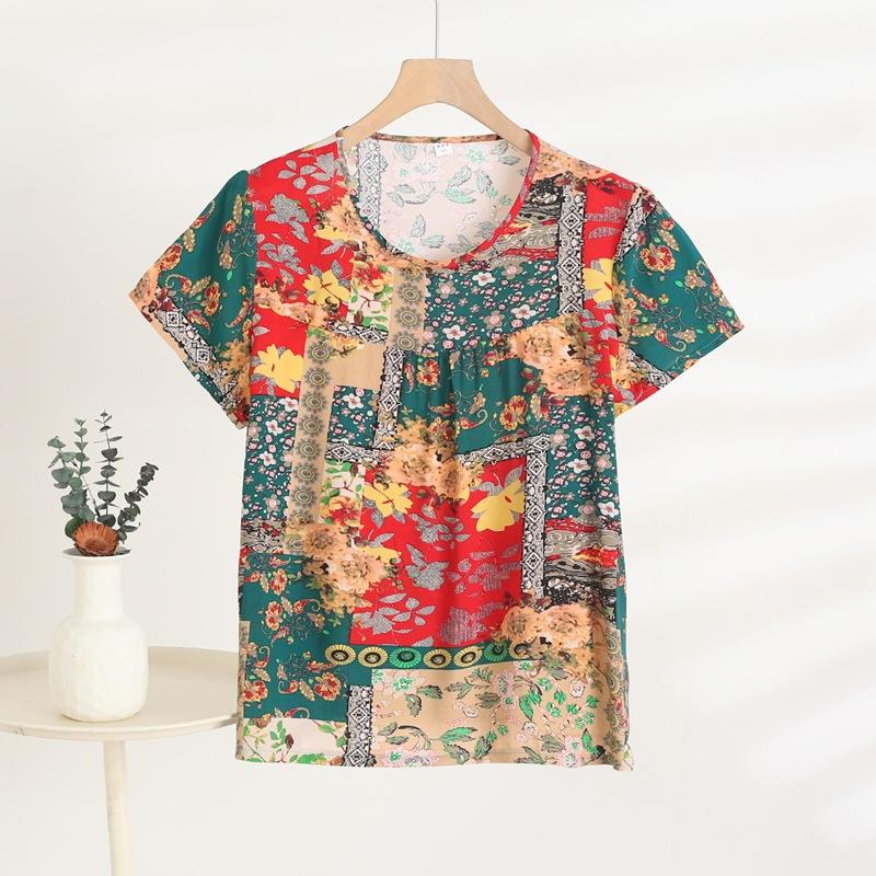 

Женская футболка с коротким рукавом и плиссировкой с круглым вырезом для лета, удобная, дышащая, модная и универсальная, свободный топ с цветочным принтом 5XL