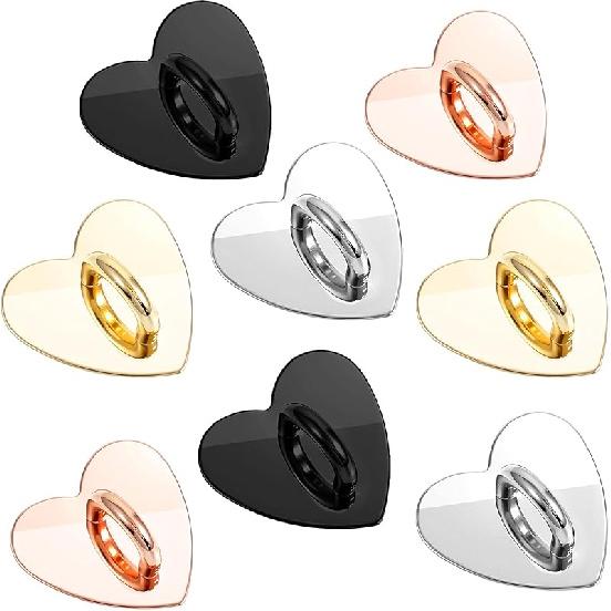 8 Pcs Phone Charm Hook, Cell Phones Charm Finger Rings Adhesive Metal Phones Finger Grip Loop Stand Heart Charms for DIY Phone Case Pad Tablet