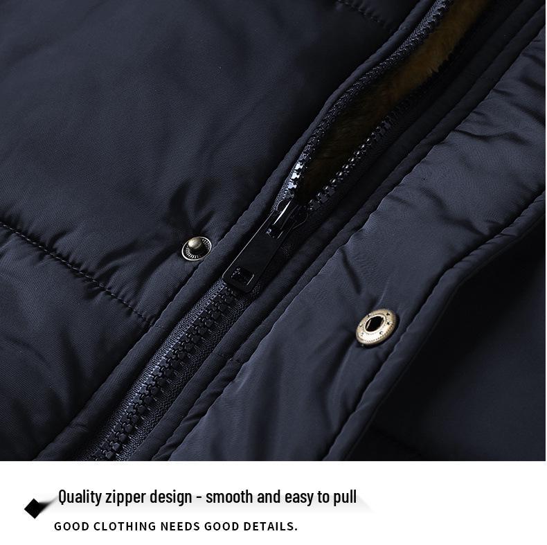 Men's Winter Cotton-Padded Jacket with Fleece: Mid-Length, Thickened Design for Middle-Aged and Elderly