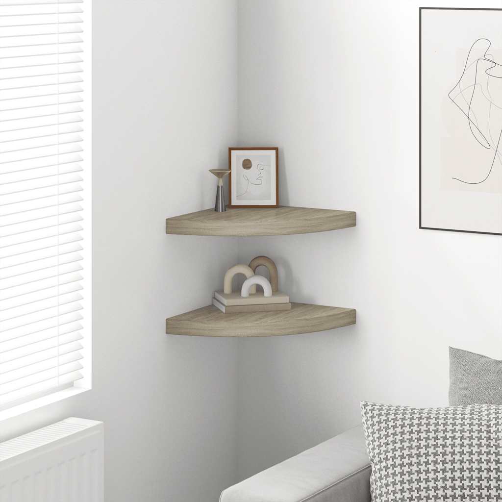 Corner Floating Shelves Set of 2 Oak Effect 35 X 35 X 3.8 Cm MDF