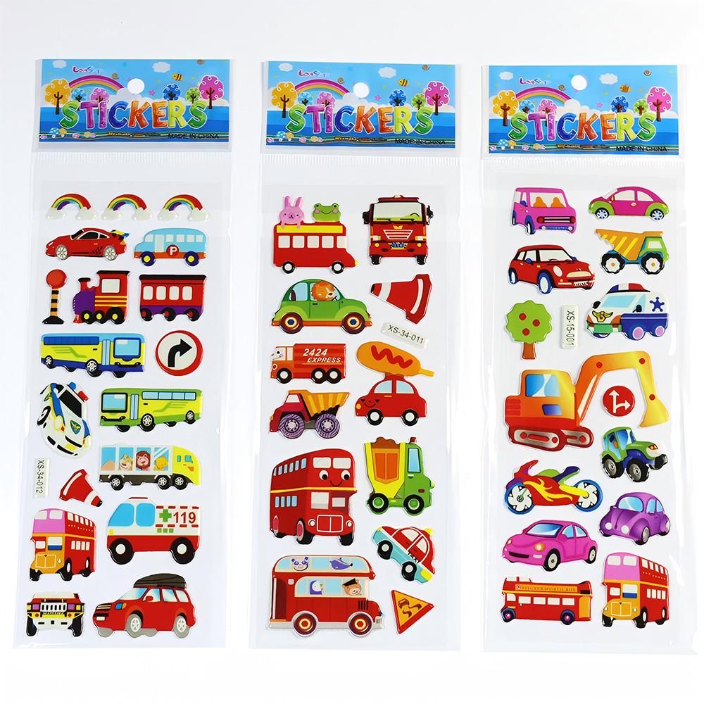 12pcs 3D Bubble Transportation Sticker Engineering Vehicle Decals DIY Diary Stationery Fridge Education Cool Cartoon Sticker Toy