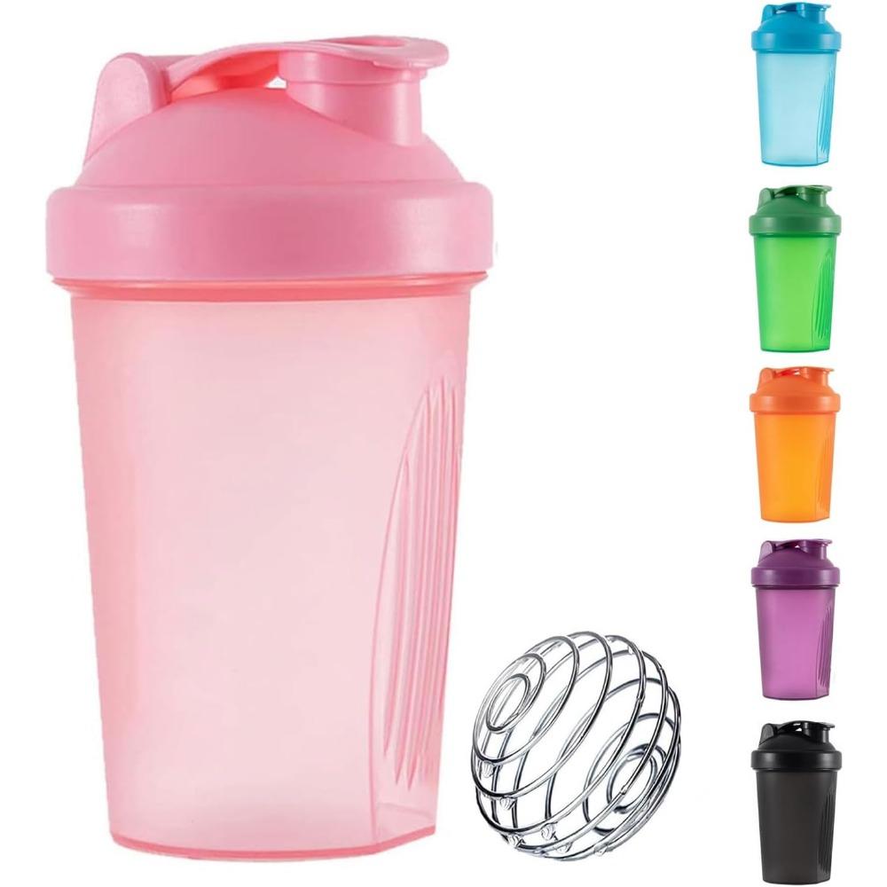 Butelka shakerowa na białko 400 ml z drucianą kulką do mieszania, bez BPA, szczelna, można myć w zmywarce do mieszania koktajli w proszku