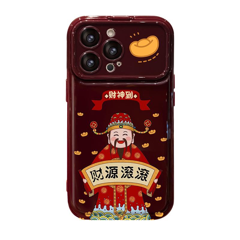 Caiyuan Rolling Pendant Suitable for Apple 16 Large Window Mobile Phone Case 15 God of Wealth 14 Flip Mirror 13 Soft Silicone