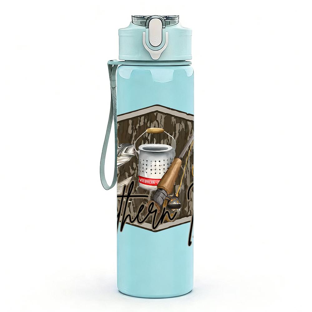 1PC Vintage Camping Basket Layout 750ml Color Plastic Water Bottle Leakproof Flip Straw Lid For Sports Office Home Use