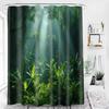 1Pc Forest Landscape Polyester Shower Curtain - Vibrant Green Jungle Design With Sunlight Effect, Ideal For All-Season Bathroom