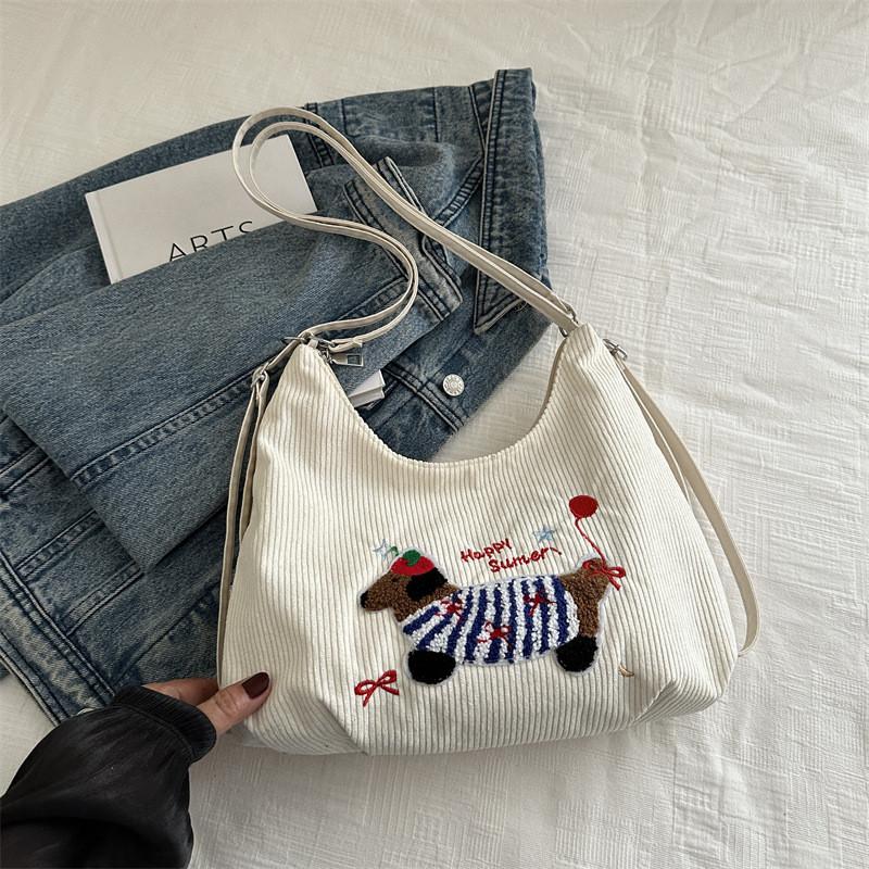 Fashionable Large Capacity Corduroy Tote Bag For Women Stylish Casual Fall Use
