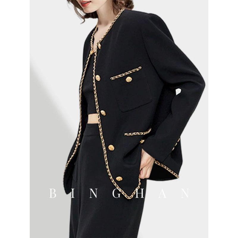 

Качество на кончике башни! Экспортные заказы ~ Профессиональный элитный женский пуловер с круглым вырезом средней длины из выстиранного хлопка с металлической цепочкой по краю Black 4XL