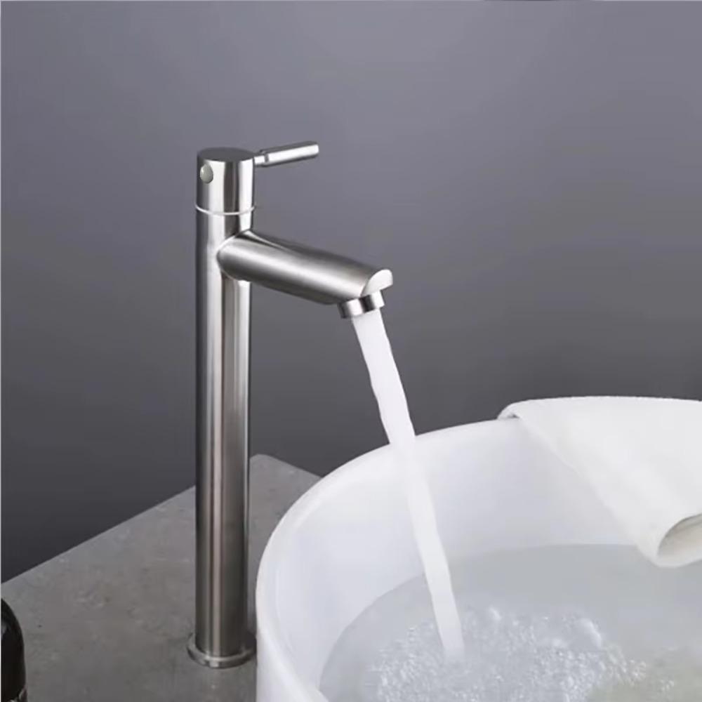 Quick Open Single Cold Faucet Stainless Steel Washbasin Tap Heighten Washbasin Faucet  Hotel
