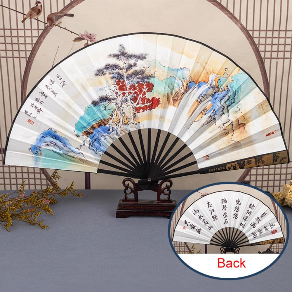 Hand Held Chinese Traditional Folding Fan Large Size Summer Fan Durable Man Silk Fan  Photo Props Style B