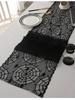 1pc Black Polyester Lace Spider Web Table Runner | American Halloween Party Gift Home Dining Decor, Ghost Festival, Festive Tabletop Accessory