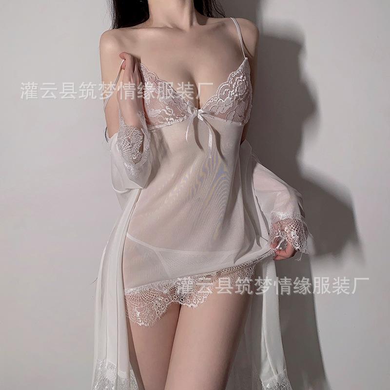 Erotic Underwear Large Size Perspective Seduction Suspenders Sexy Lace Women's Pajamas Nightgown Set