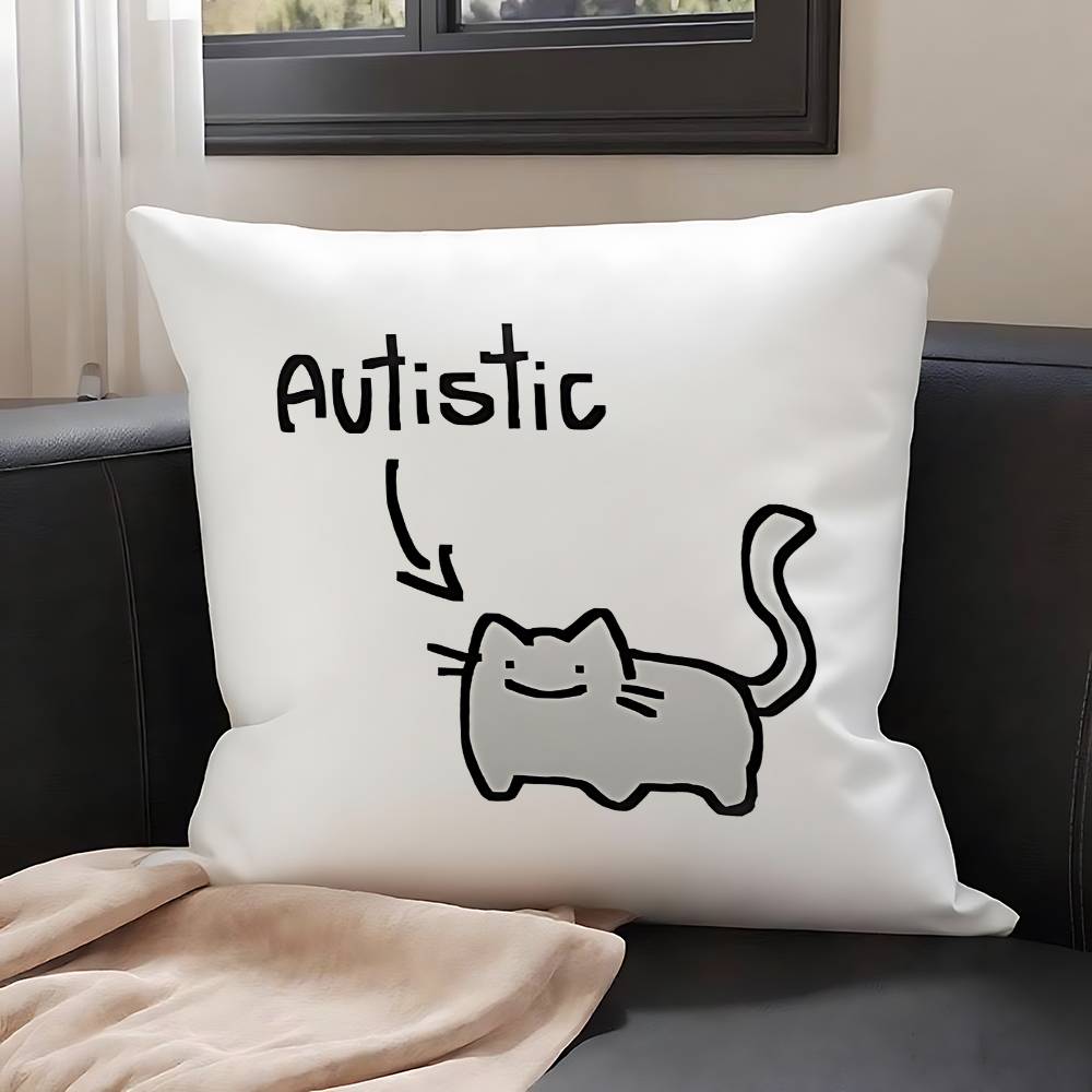 Autistic Cat Soft Button Pin Lover Case Plush Fabric Soft Pillowcase Double Sided Print Cushion Cover Household Gifts