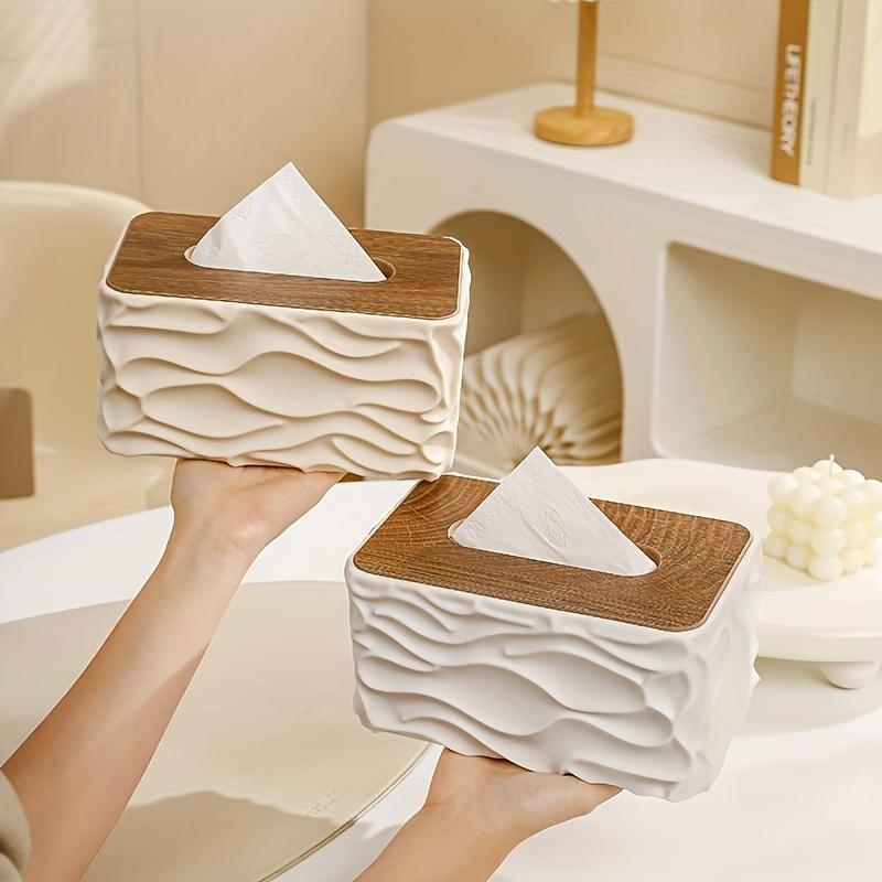 1PC Modern Minimalist Large Tissue Box Holder with Polished Brown Lid - Square Plastic Storage Organizer Suitable for Bathroom & Living Room