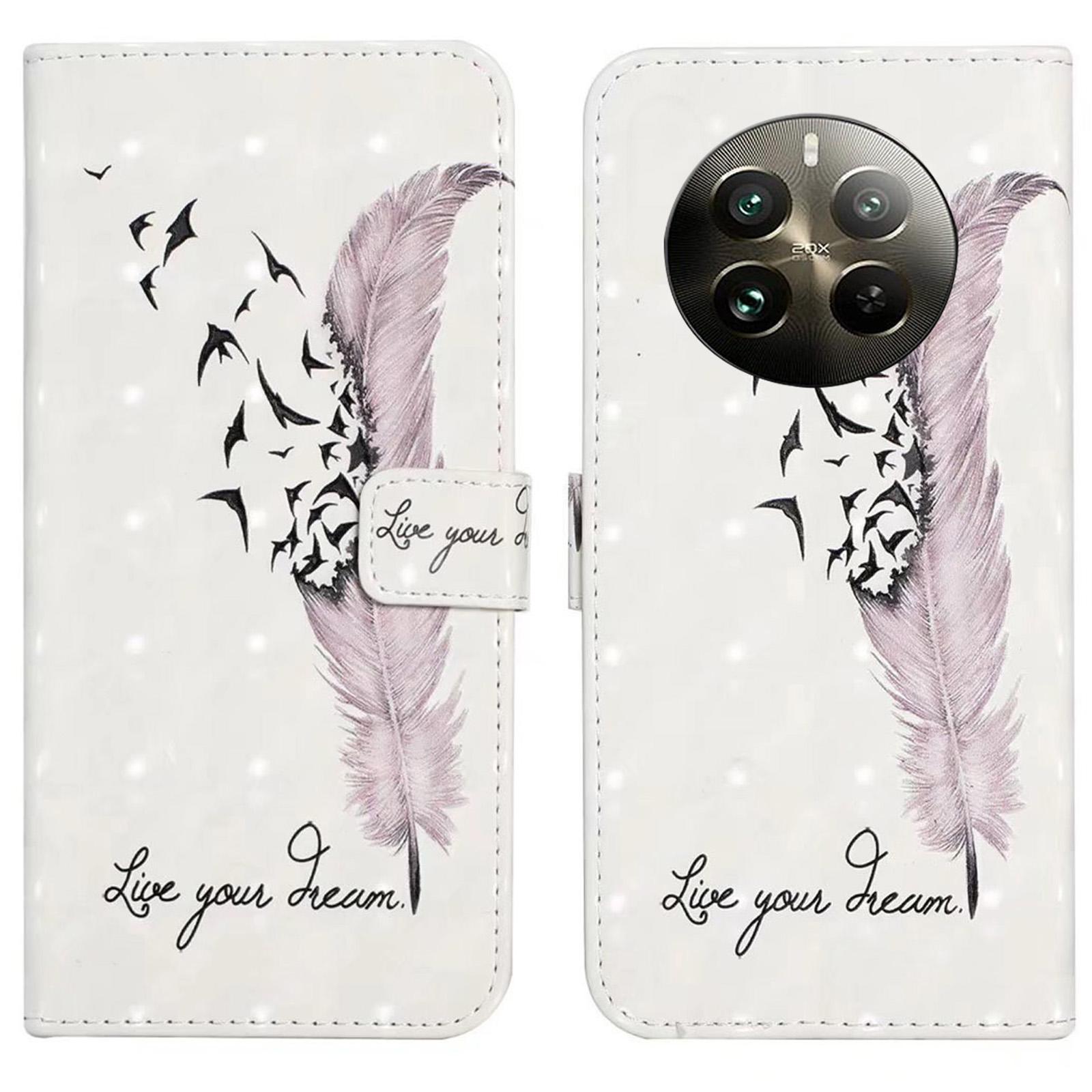 

For Realme 12 4G/12+ 5G Case 3D Creative Pattern PU Leather Stand Phone Cover Feather