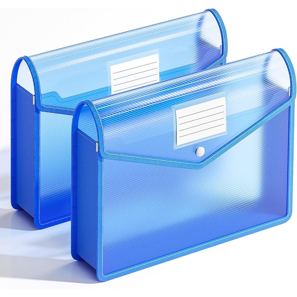 

2pcs Plastic Expanding File Folder Transparent Envelopes with Snap Closure Fit Letter A4 Size for School Office Home Hospital 2pcs Blue