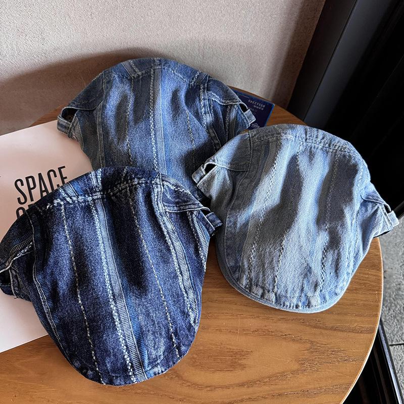 Koreanischer Stil Gestreifte Jeans Newsboy Baker Boy Mütze Vintage Retro Wendbar Weich Unisex Lässig Tägliche Kleidung Outdoor Trendige Mütze