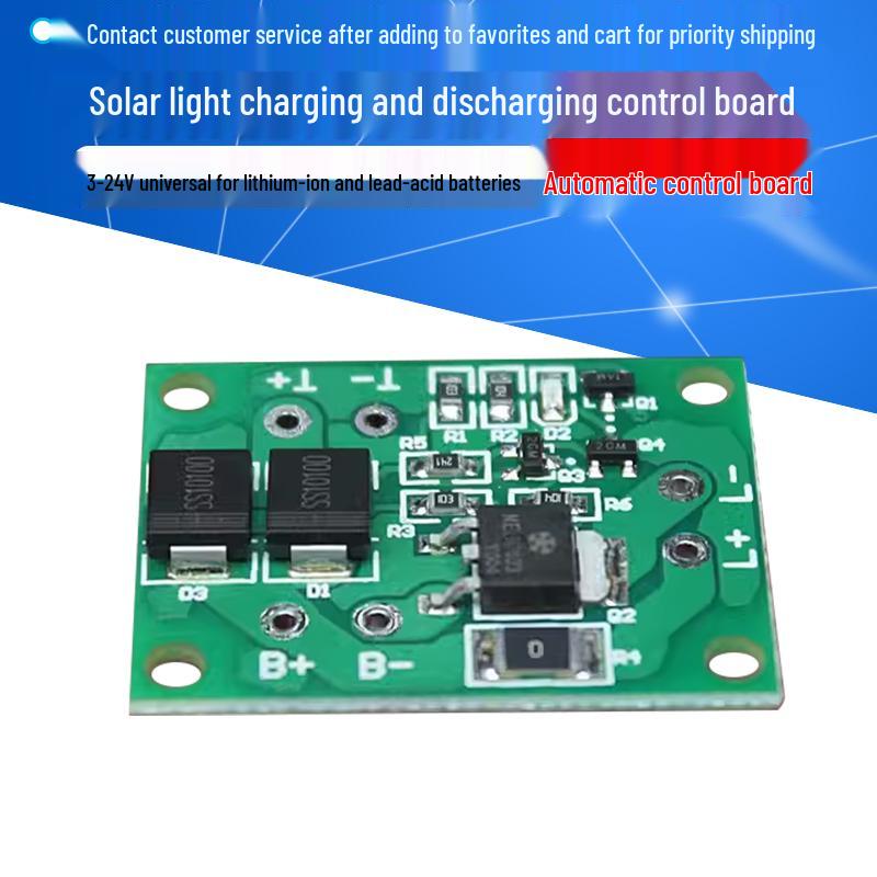 Automatic Solar Lawn Lamp Control Board for 3-24V Lithium/Lead-Acid Batteries