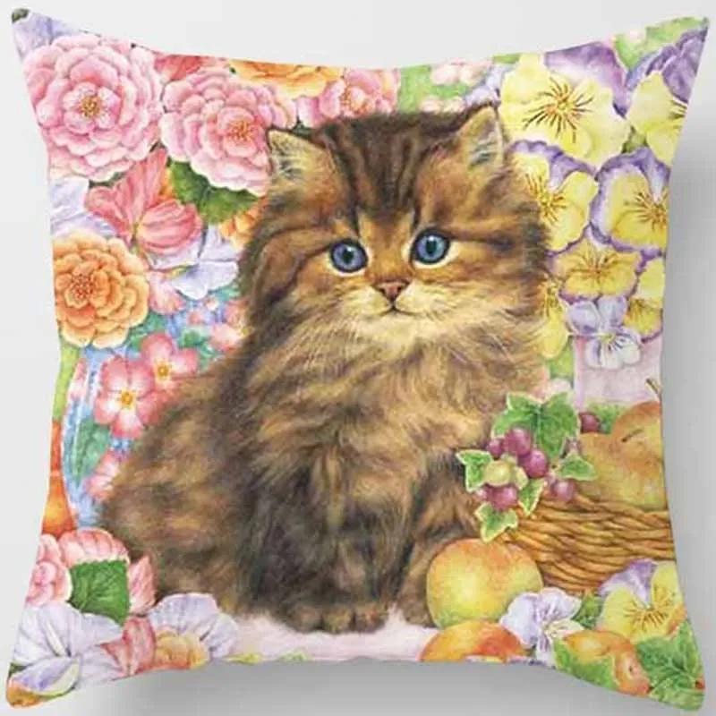Vintage Cat Print Pattern Cushion Cover for Home Living Room Sofa Car Decoration Waist  Pillow