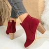 Autumn and Winter New Round Toe Solid Color High Heel Short Tube Side Zipper Fashion Boots Women