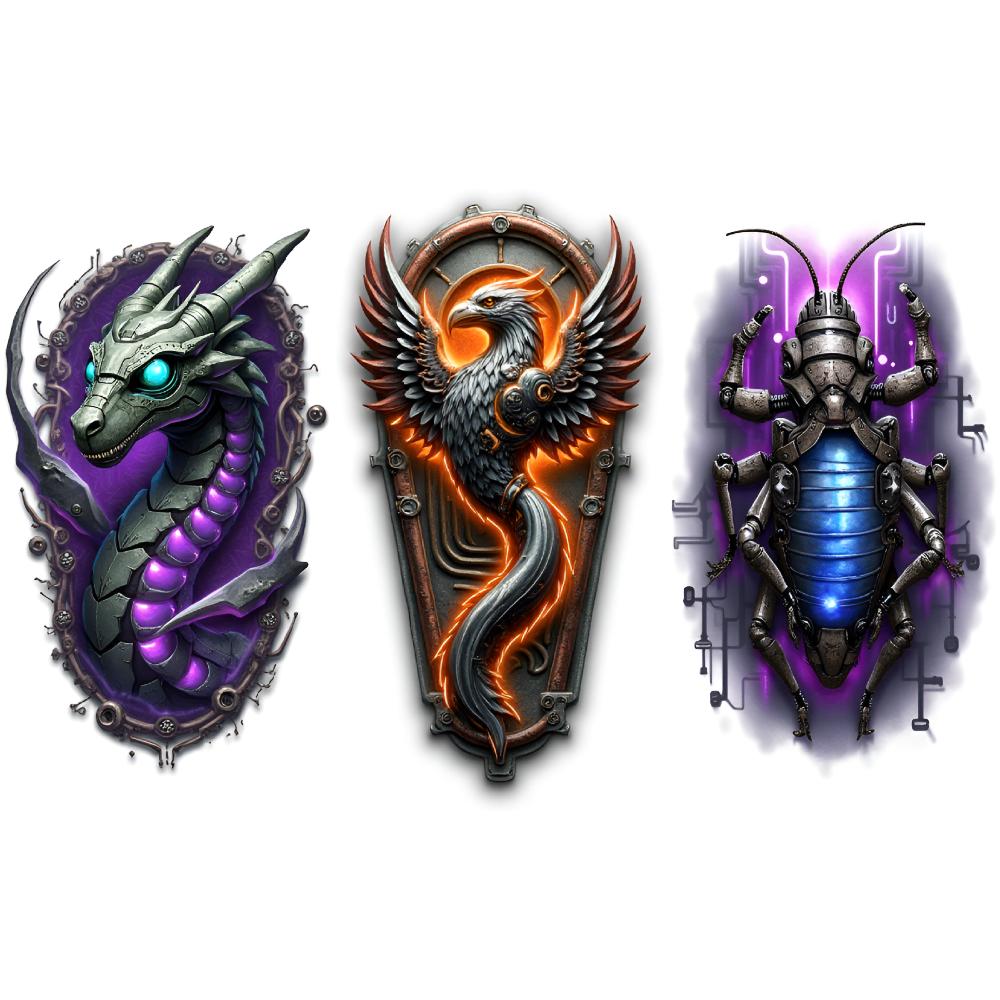 3PCS Temporary Tattoos Long Lasting Body Stickers Robot Mechanical Animals Adult Tattoo Stickers Cosplay Party Stickers Props