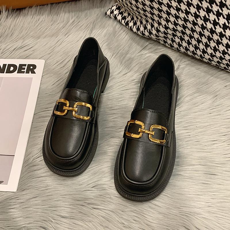 

Британские мягкие кожаные весенне-осенние маленькие кожаные туфли для женщин, новые ретро металлические черные одинарные туфли, универсальные лоферы для женщин 37