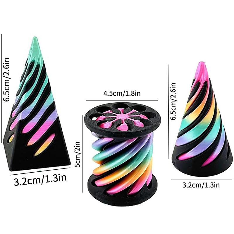3-10Pcs 3D Printed Spiral Cone Rotating Pyramid 3D Printing Easter Egg Rabbit Models Spiral Fingertip Toy Desktop Ornament