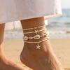 Bohemian Layered Anklet Set for Women Trendy Shell Starfish Gold Tone Beaded Adjustable Foot Bracelet Boho Beach Jewelry
