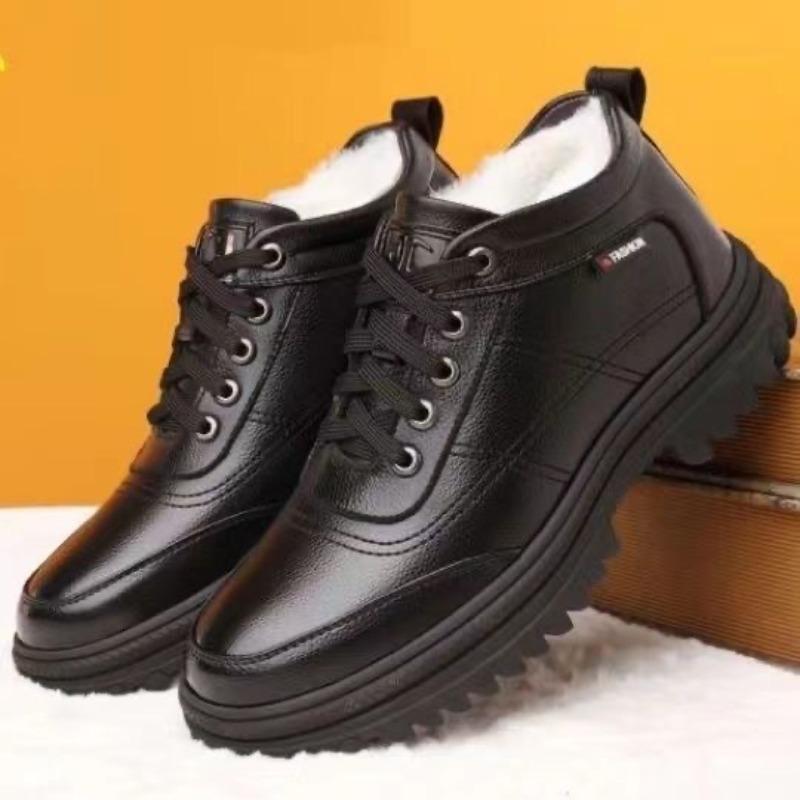 Winter Men's Cotton Shoes High-top Velvet Thickened Warm Cotton Shoes Integrated Leather Boots Versatile Casual Leather Shoes