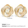 Retro Hong Kong Style Oil Drip Flower Stud Earrings Stainless Steel Gold Plated Simple Small Fashion Pearl Earrings Women