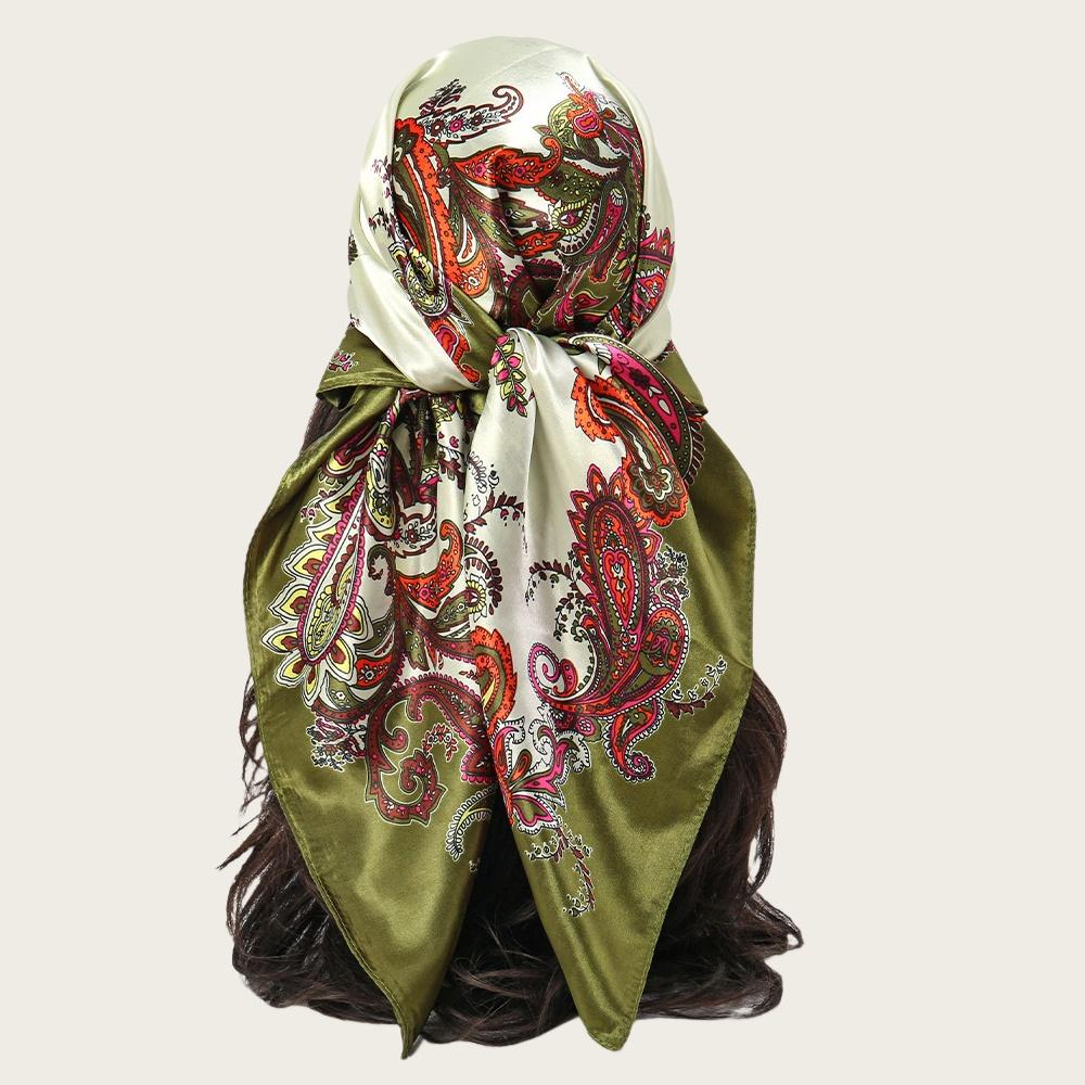90*90cm Hijab Scarves Women Cashew Print Satin Female Luxury Brand Square Shawls Head Ladies Bandanna Foulard Muffler Girl