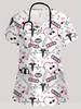 Women's Ice Cream Heart 3D Print with Pockets V-Neck Nurse Uniform Women Clothing Casual Style Cartoon Pattern Workwear