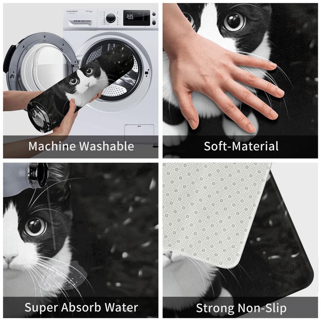 Süße Schwarz-Weiß-Katze Willkommen Boden Tür Bad Küchenmatten Anti-Rutsch Außen Fußmatte Garage Eingang Teppich Fußmatte