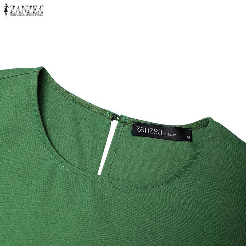 ZANZEA Women Casual Round Neck Solid Color Half Sleeve Dress