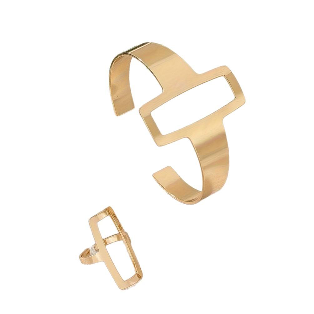 Metal Design Geometric Ladies Open Bracelet Ring Set Exaggerated Punk Temperament Jewelry