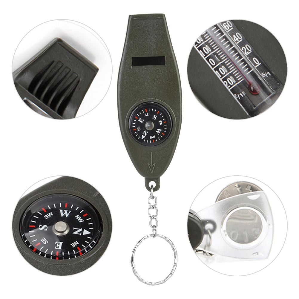 Przenośny wielofunkcyjny gwizdek 4 w 1 z termometrem powiększającym kompas do przetrwania na świeżym powietrzu