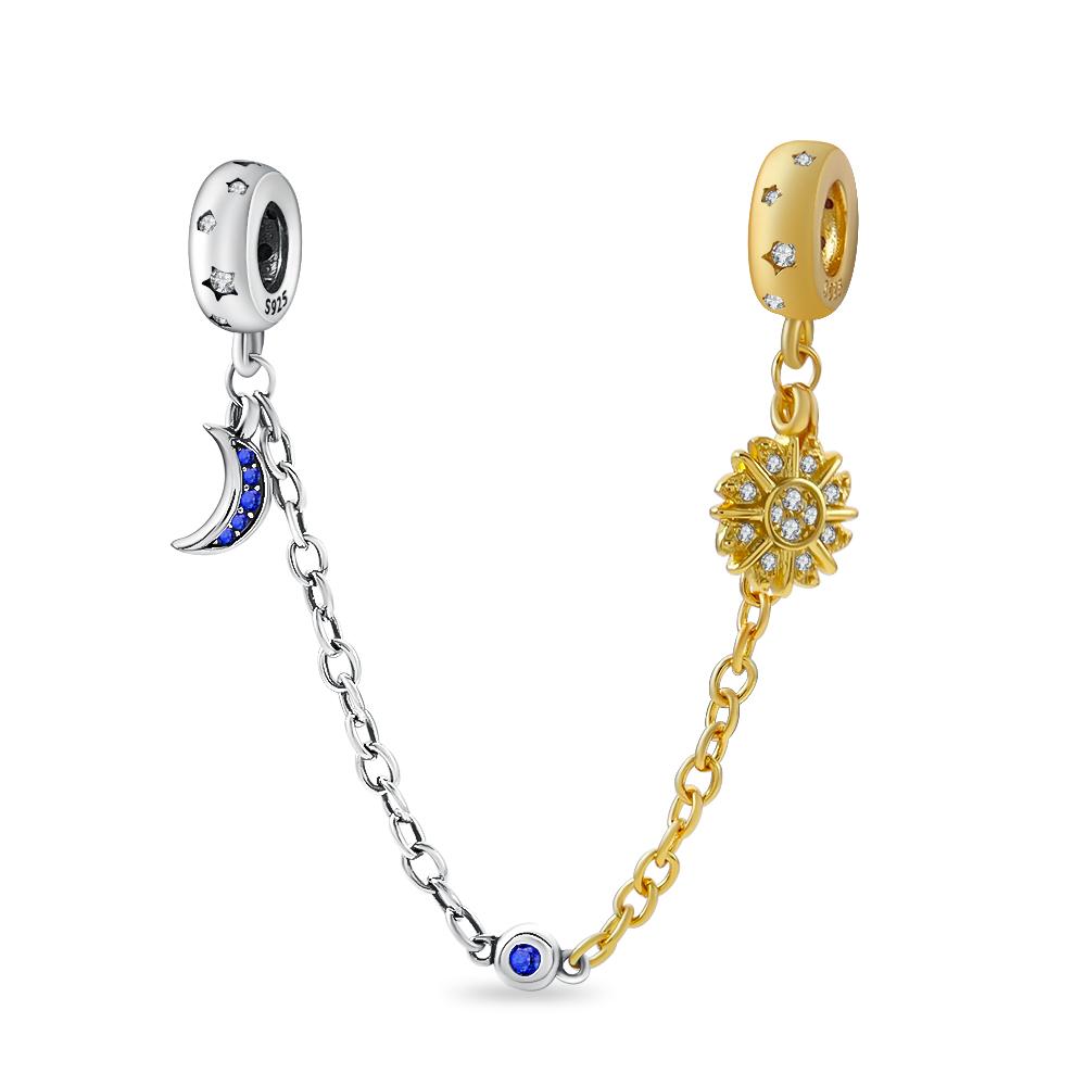 Pendant Charm Bead Copper Sun Moon Security Chain Fit Original Bracelet For Jewelry Making Valentine'S Day Gift