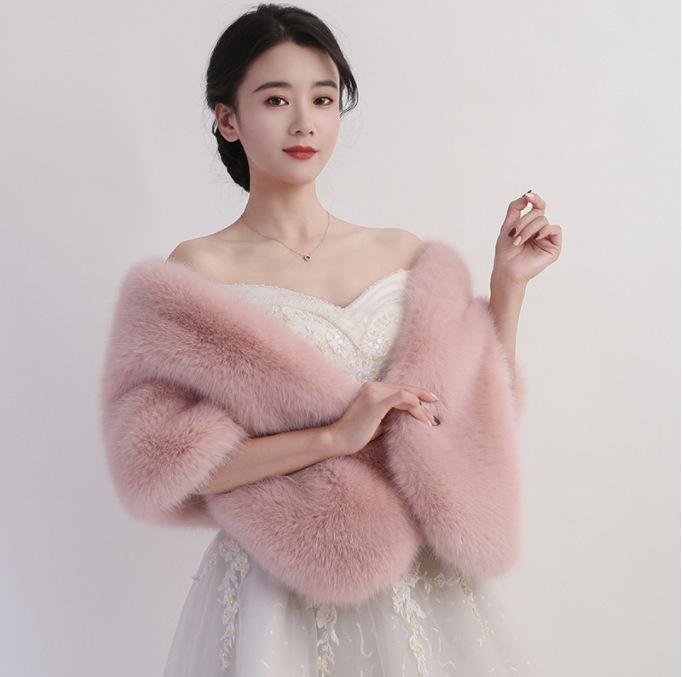 

Свадебная шаль женская осенне-зимняя накидка из искусственного меха лисы, утолщенная свадебная накидка-платье чонсам для вечеринки на открытом воздухе average size