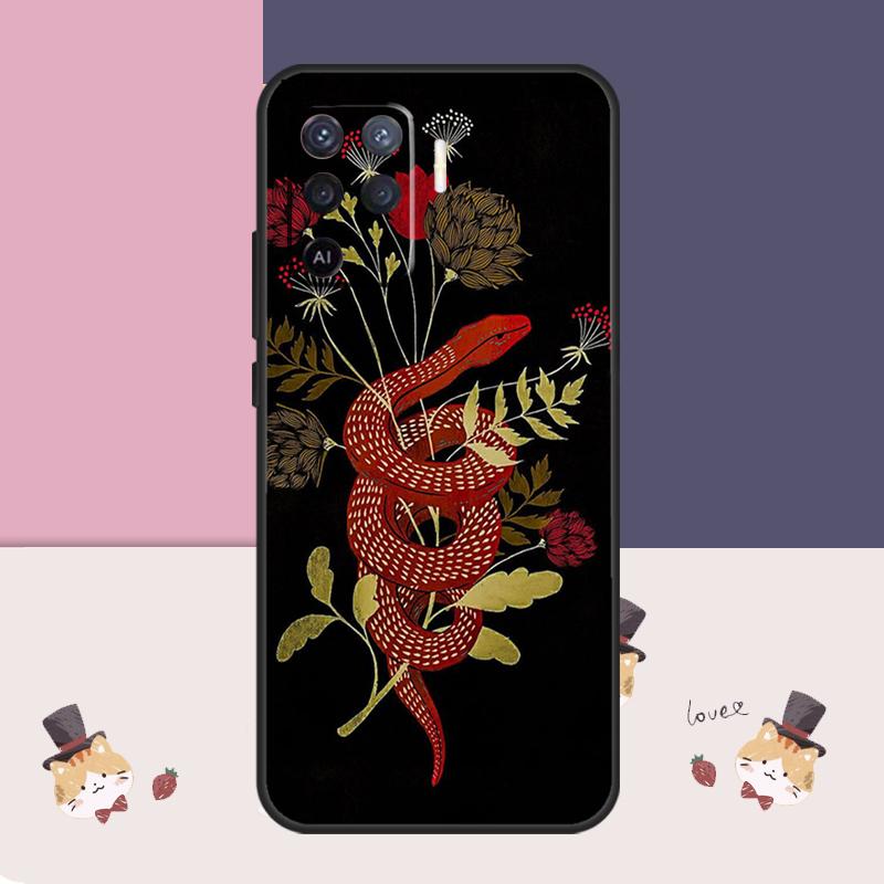 Snake Flower Case For Oppo A76 A96 A16 A60 A98 A58 A78 A18 A38 A80 A40 A77 A57 A17 A74 A54 A94 A15 A5 Pro