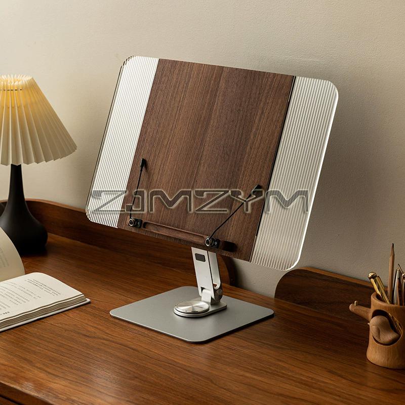 Book Stand for Reading Adjustable Book Holder with 360° Rotating Base Elastic Page Clips Foldable Desktop Riser Stand