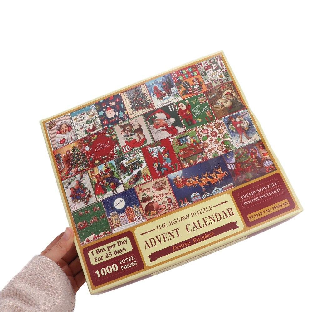 1000 Pieces Puzzle Christmas Advent Calendar Puzzle Christmas Gifts 24 Boxes Christmas Jigsaw Calendar Box Cartoon