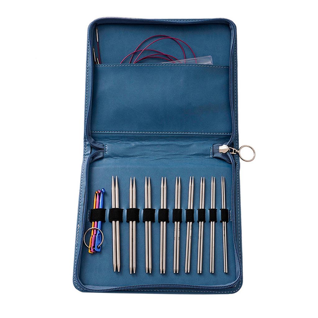 9 Paar Rundstricknadeln aus Stahl, Häkelnadel mit Etui mit Reißverschluss, auswechselbare Stricknadeln aus Stahl, 2,2–4,5 mm